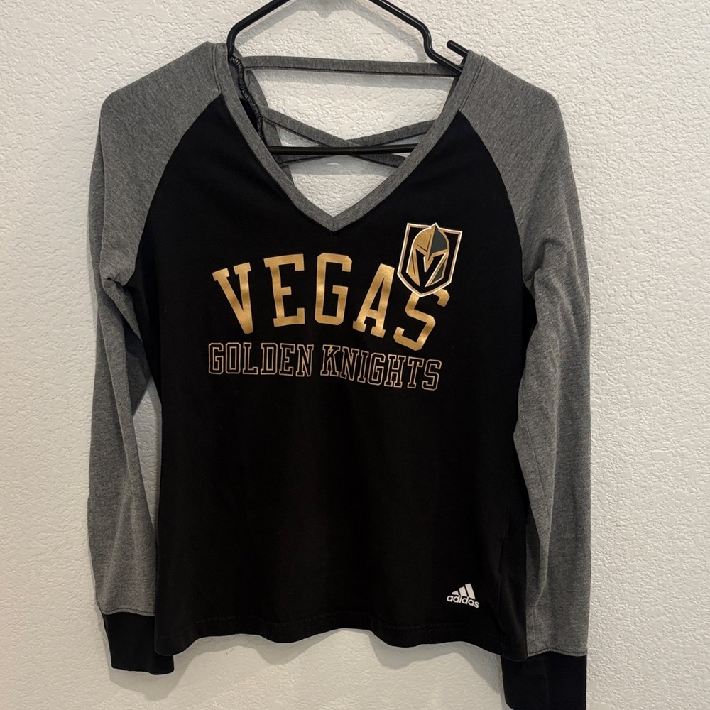 adidas Black and Gray Vegas Golden Knights V-Neck Long Sleeve